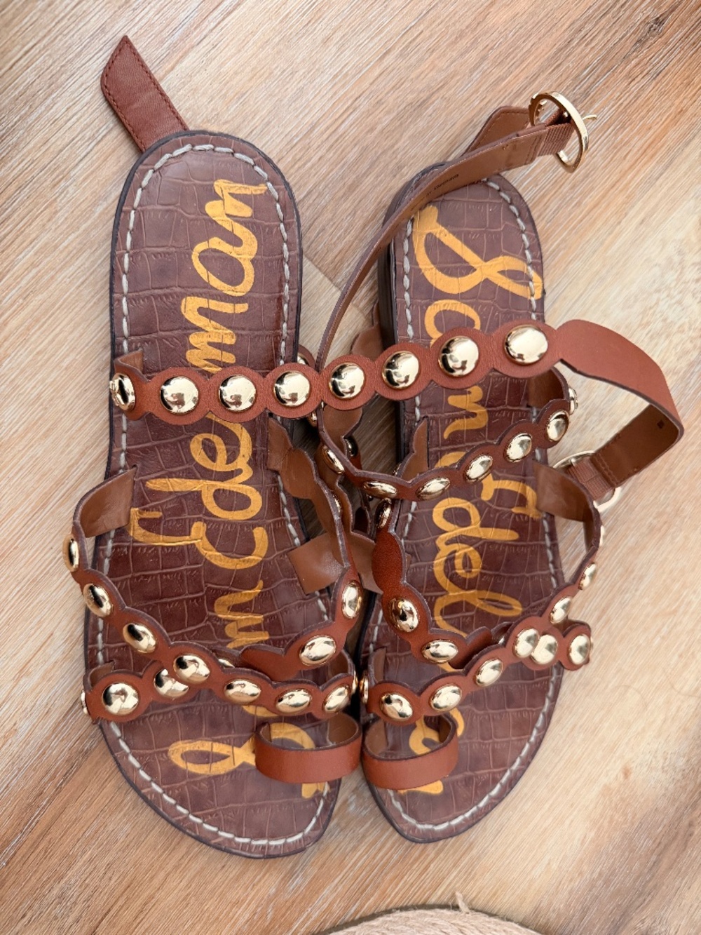 Sam Edelman Gloria Studded Gladiator Sandals-Cognac Brown-Size 8